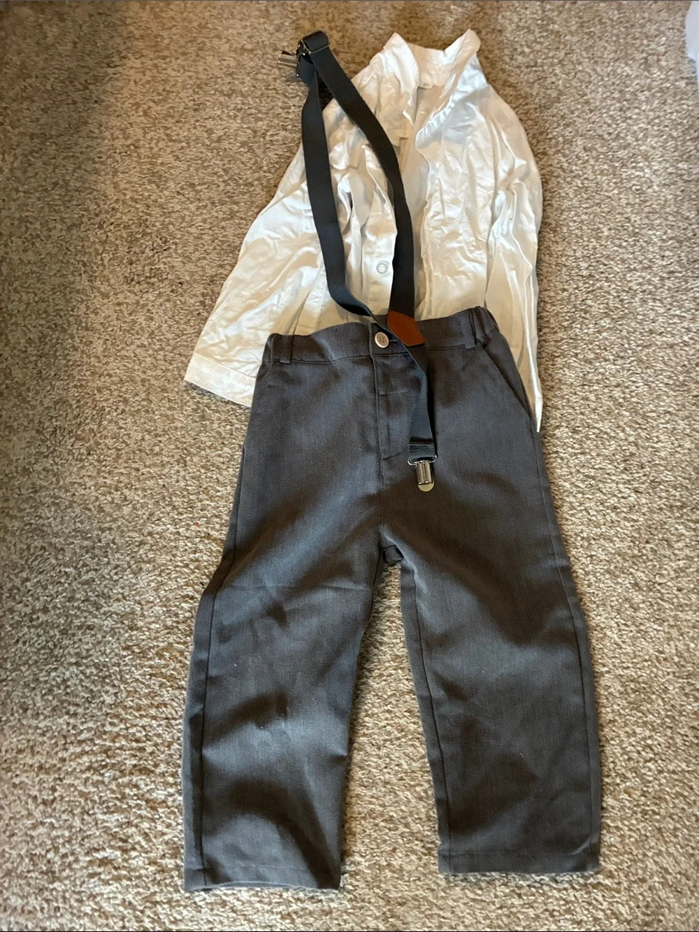 Children's grey Dress Pants with Adjustable Suspenders